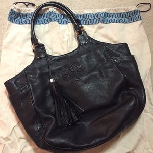 Black Leather Tori Burch Shoulder HandbagTote